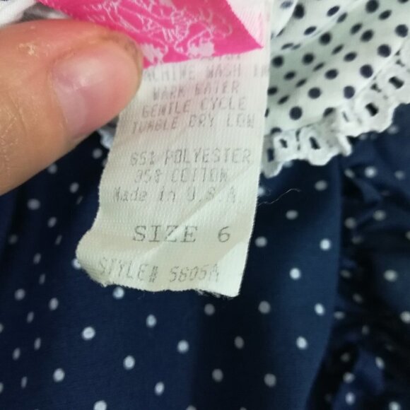 Vintage Miss Quality Girl Ruffled Dress Size 6 Polka Dot Lace Circle 80s Bow - Picture 4 of 15